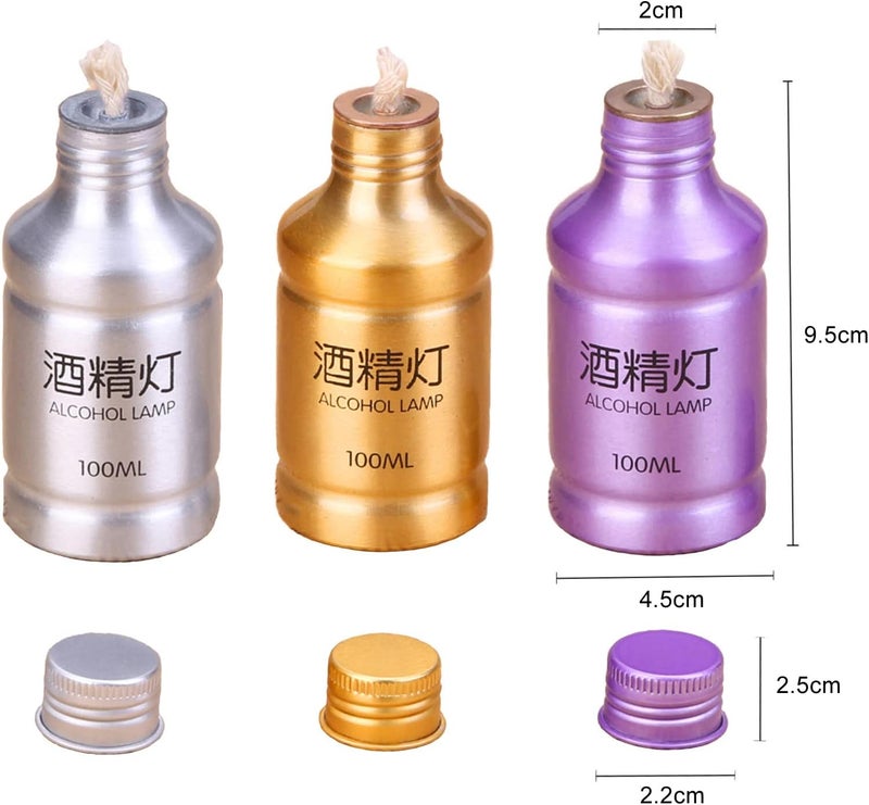 SKYPRO 2 Packs Portable Alcohol Burner Lamp Case 100ml Aluminum Alloy Stoves Alcohol Lamp for Outdoor Hiking Picnic Lab Equipment - Silver - Image 2